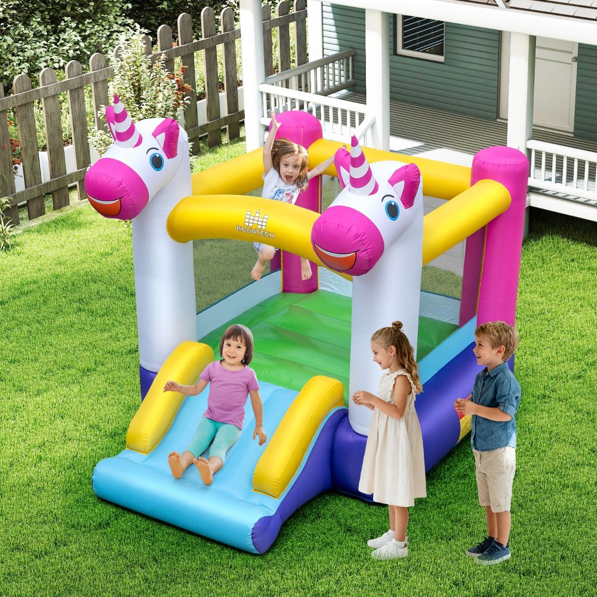 Coast Aufblasbare Spielburg – 2-in-1-Trampolin mit Rutsche – Für Kinder – Mehrfarbig