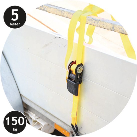 Dunlop Zurrgurt mit Ratsche - 2 Stück - 5 M - bis zu 150 KG - Gelb