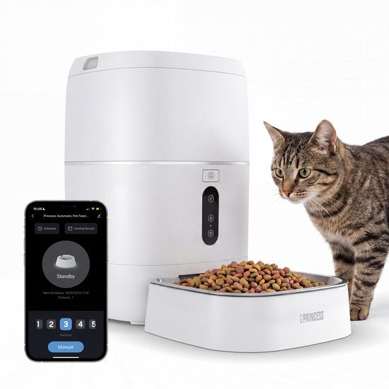 Princess Automatischer Fressnapf – Smart 6 Liter – Katze & Hund – App-Steuerung – Geplante Fütterung – Edelstahlschale – BPA-frei – Rutschfest – Pufferbatterie – Futterautomat – Futterspender – 610060