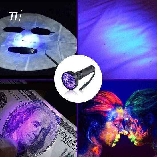 TIKKENS - UV-Taschenlampe XXL - 100 ultraviolette LEDs - Schwarzlicht-Taschenlampe - 395nm