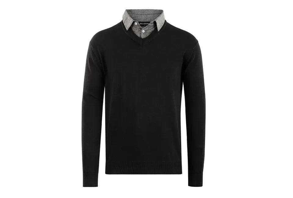 Milanoro Herrenpullover Größe M – Hemdkragen – Baumwolle/Acryl – Schwarz