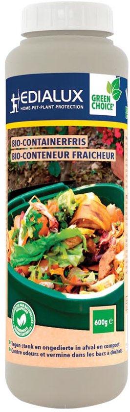 Edialux Bio-Containerfris Streupulver gegen Gerüche und Maden, für Bioabfalltonnen, Bioabfallcontainer und Kompostbehälter, nimmt Feuchtigkeit auf, beugt Schimmel und Fäulnis vor, mit Lavendelduft, 600 ml