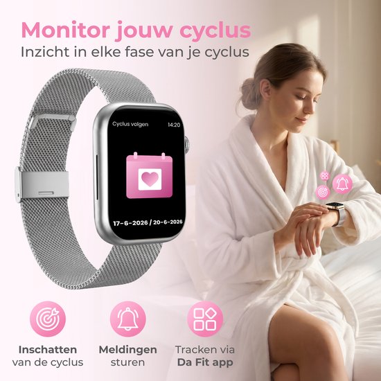 Nuvance Smartwatch für Damen – Smartwatch für Herren – Schrittzähler-Uhr für Damen – Herzfrequenzmesser – Sportuhr – Kompatibel mit iOS/Android – AMOLED – Inkl. 5 Armbänder – Silber