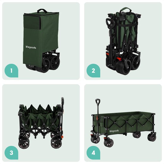 LifeGoods Wagon - XXL - faltbar - 300L - 150KG Tragfähigkeit - Grün