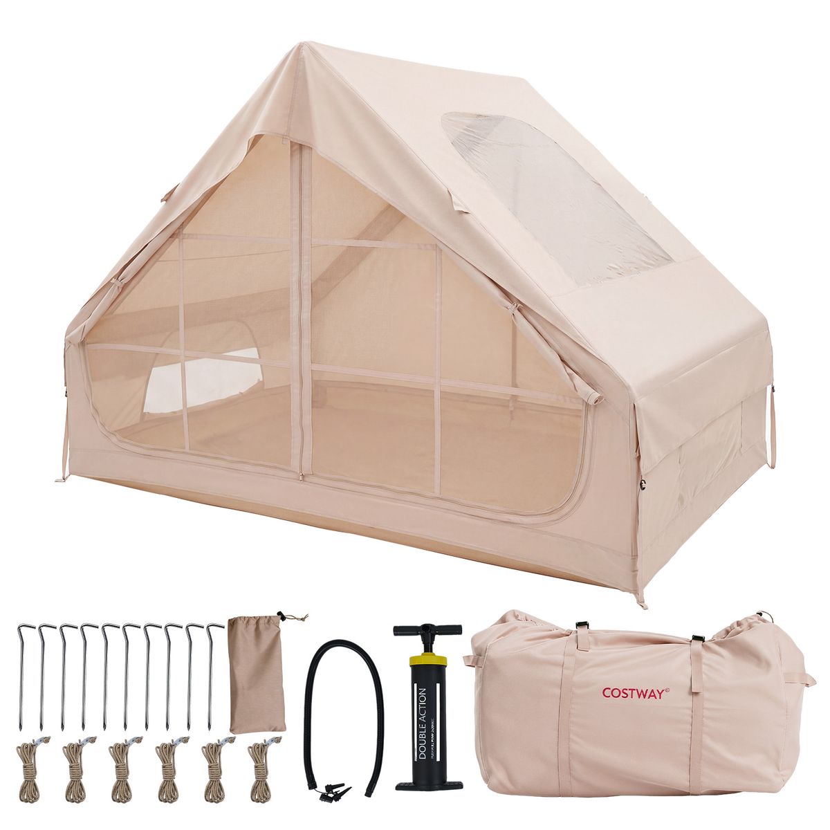 Coast aufblasbares Campingzelt – 4 Personen – 2 Türen und Dachfenster – khaki – 295 x 205 x 200 cm