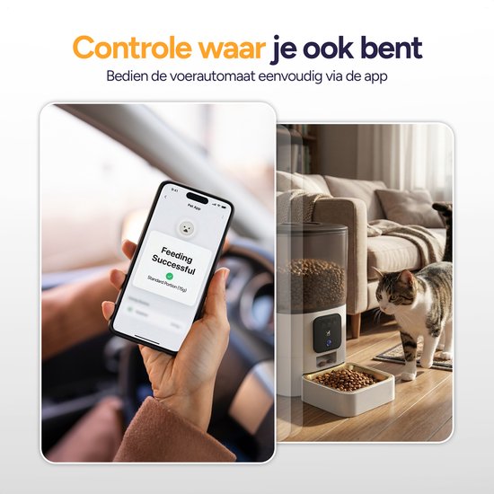 Viervoeter Feed Pro – Automatischer Futterspender 6 l – für Katzen und Hunde – Futterspender mit App – Weiß