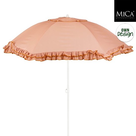 Mica Decorations Kippbarer Sonnenschirm mit Rüschen – Stangensonnenschirm 238 x Ø 195 cm – Garten- oder Balkonsonnenschirm – Polyester, Stahl – Pfirsich