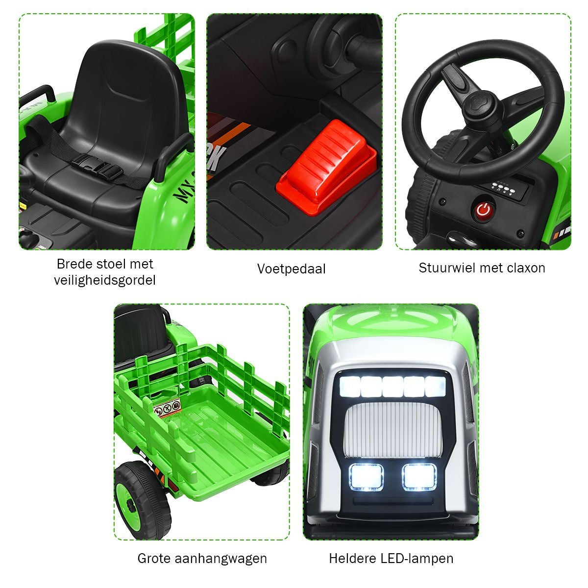 Coast Kindertraktor mit Anhänger - 3 Gänge 12V - Grün