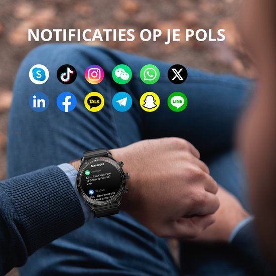 Maoo Titan AMOLED Smartwatch Herren - Edelstahl und 2 TPU-Bänder - Schrittzähler - Herzfrequenzmesser - Schlafüberwachung - Multisport - Geeignet für Android und iOS - Schwarz