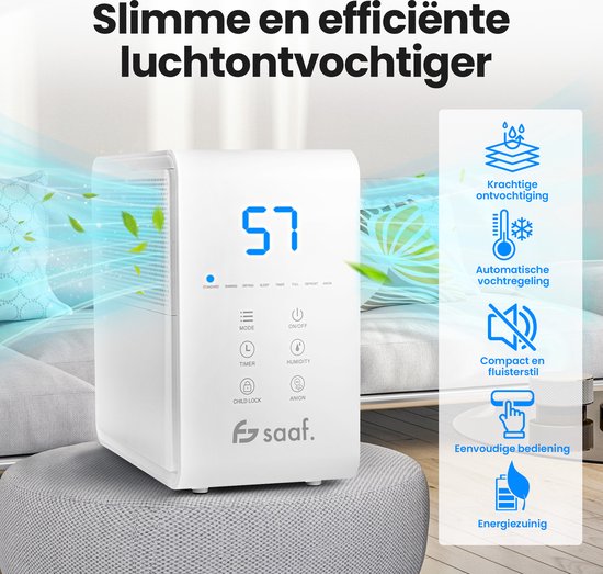 Luftentfeuchter - 8L/Tag - Für Schlafzimmer, Bad, Wohnzimmer & Keller - bis zu 40m2 - Luftentfeuchter - Saaf Dehu PRO