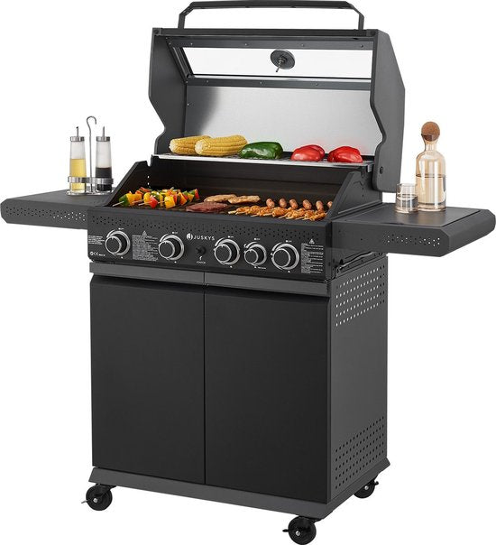 Juskys Barbecue / Gasgrill / BBQ Savannah - 4 + 1 Brenner - 14,5 kW - Stahl - Inkl. Abdeckplane