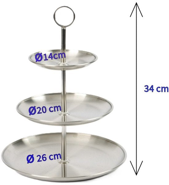 Ceruzo Etagère – 3-stöckige Servierplatte – Edelstahl – D26 x H34 cm