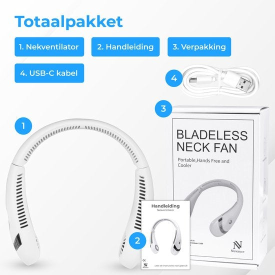 Nuvance - Nackenventilator - Nackenventilator - 3 Stufen - wiederaufladbarer Nackenventilator - Gesichtsventilator - Nackenventilator