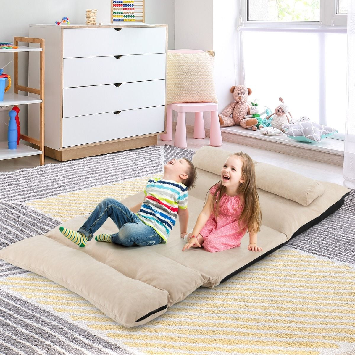 Coast Klappbare Bodenbank - Schlafsofa - Mit 2 Kissen - 180 x 110 x 18 cm - Beige