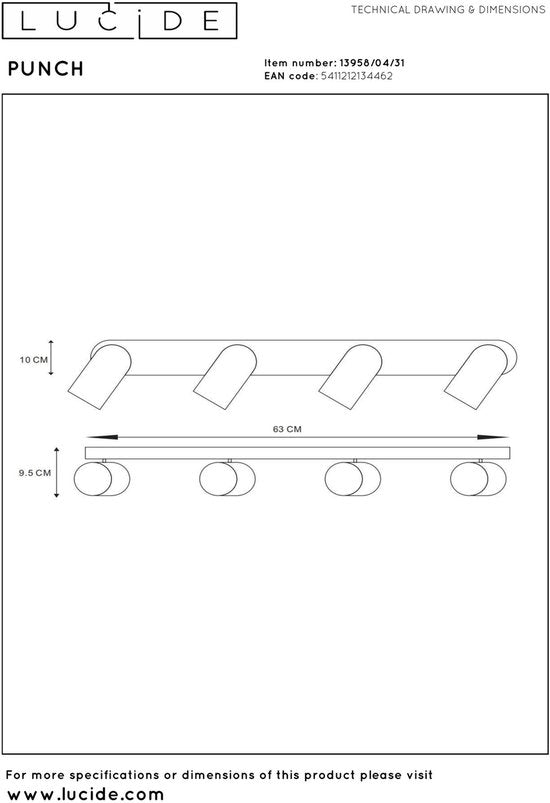 Lucide PUNCH – Deckenstrahler (Deckenleuchte) – 4xGU10 (MR16) – Weiß