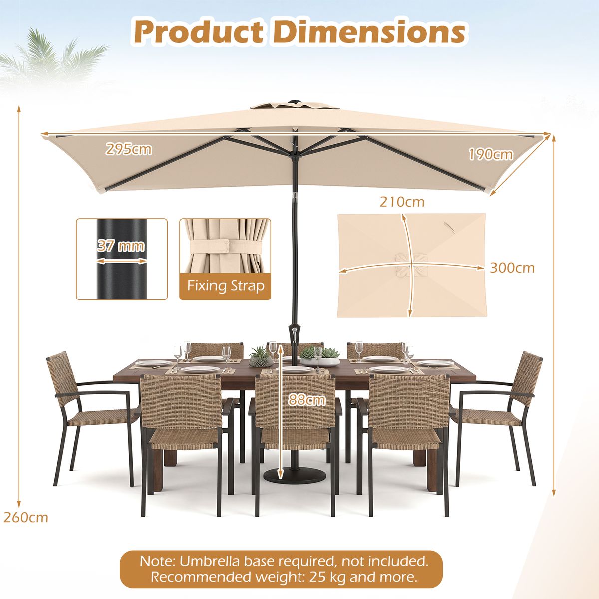 Coast-Sonnenschirm – verstellbarer Neigungswinkel – rechteckig 3 x 2 m – beige