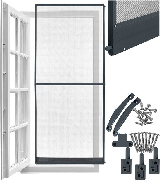 tectake® Fliegengittertür 95 x 210 cm – Fliegengitter mit Aluminiumrahmen – Nach Maß anfertigbar – Glasfaser-Fliegengitter – Wetter- und UV-beständig – inkl. Befestigungsmaterial – Anthrazit