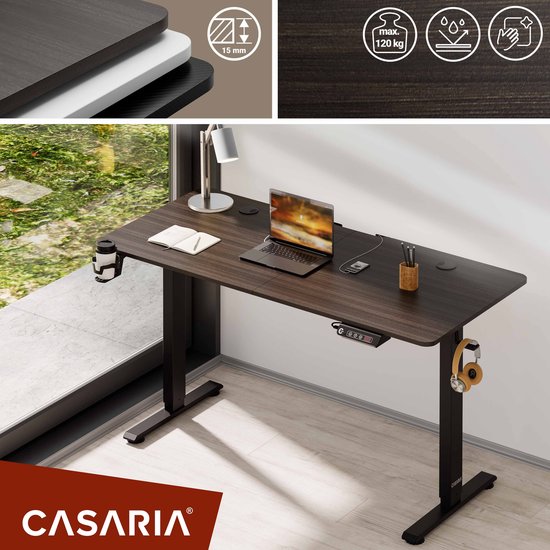 Casaria Sitz-Steh-Schreibtisch - Höhenverstellbar Elektrisch - 140x60cm Braun