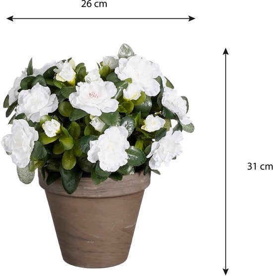 Mica Decorations Künstliche Pflanze - Azalee - Weiß - im Topf - 31 cm - künstliche Pflanzen