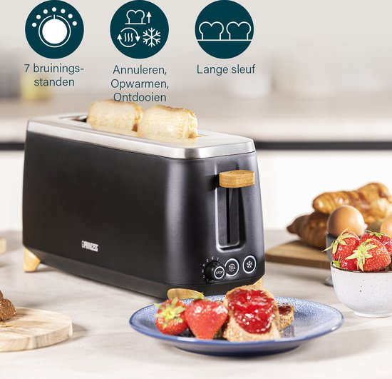 Princess 142361 Toaster Pure – 6 Bräunungsstufen – 1000 W – Bambus – schwarz