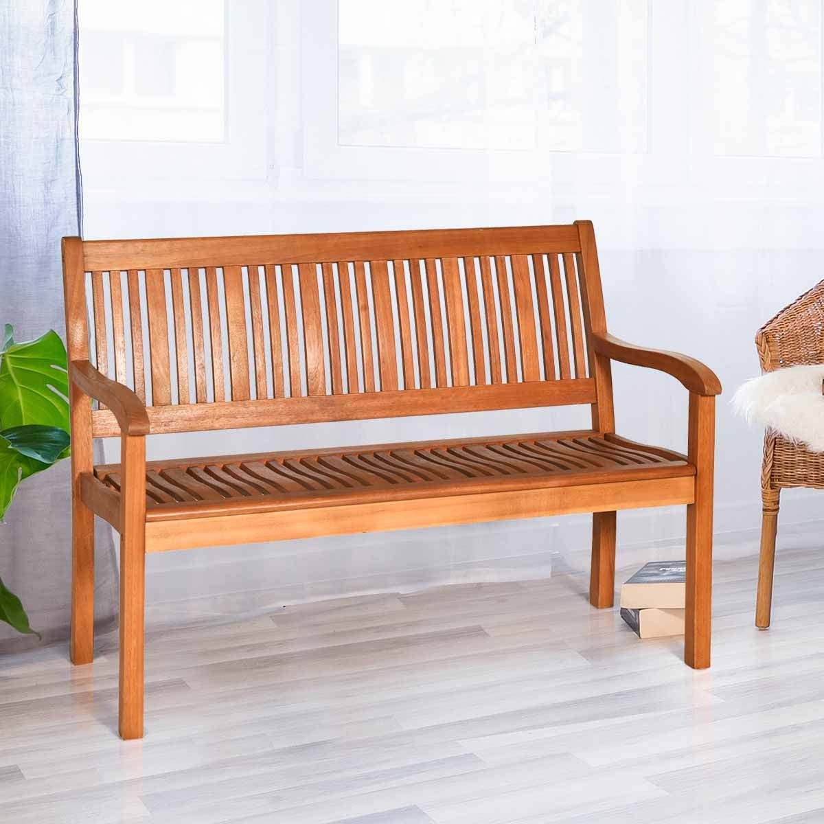Coast Garden Bank gemaakt van houten vaste tuinbank voor 2 personen met een ronde rugleuning en brede armleuningen 126 x 63 x 91 cm