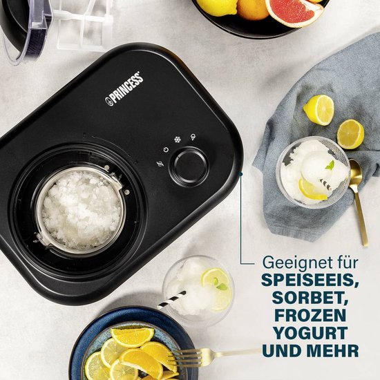 Princess 282608 – Eismaschine mit Kompressor – Mit eigenem Gefrierfach – 1 Liter – Schwarz/Grau