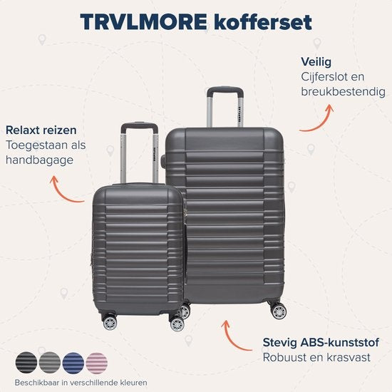 TRVLMORE - Kofferset - 2 Stück - 38L (Handgepäck) + 110L - Dunkelgrau