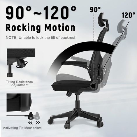Lifegoods Ergonomischer Bürostuhl – drehbar – Kopfstütze – 150 kg – Schwarz
