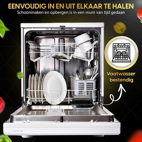 Toivo Kitchen Gemüsehobel - Multifunktional - Schwarz - 11 in 1 Küchenmandoline - Manuell - Küchenhobel - Zwiebelhobel - Spiralschneider - Chipsschneider - Reibe