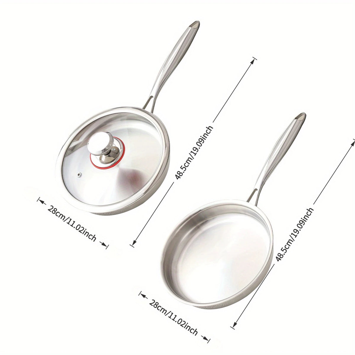 PURECOOK Tri-Ply-Edelstahl-Bratpfanne 28 cm – Edelstahl 304 – Silber – Für alle Herdarten geeignet