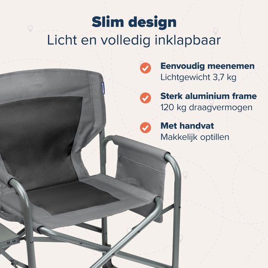 TRVLMORE Campingstuhl - Zusammenklappbar - Leichtgewicht - 120 kg Belastbarkeit - Grau