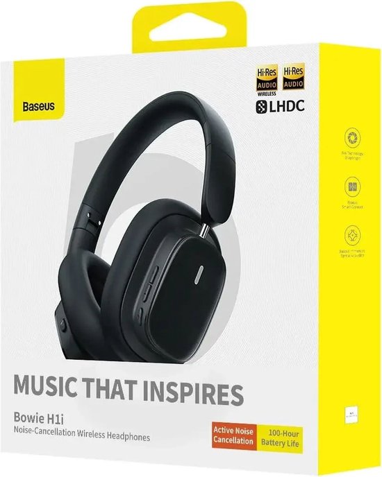 Baseus Bowie H1i Bluetooth-Kopfhörer mit Geräuschunterdrückung (Noise Cancelling), kabellose Kopfhörer mit ANC, schwarz