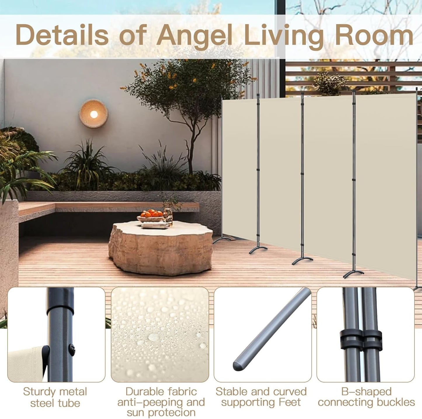 Angel Living Faltwand - 4 Paneele - 324 x 169 cm - Beige