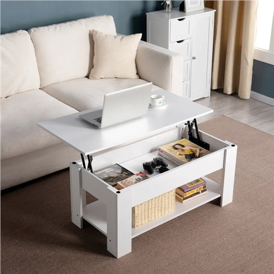 Yaheetech Couchtisch mit verstellbarer Tischplatte 98 x 50 x 41,8 cm – Weiß – Ausziehbarer Lift-up-Couchtisch mit Stauraum