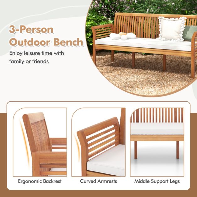 Coast 3-Sitzer-Gartenbank aus Akazienholz mit Kissen – 159 x 59 x 77 cm – Naturfarben