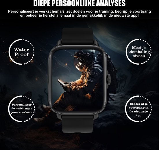 Golden Sound Premium Smartwatch - Männer - Schrittzähler - Schlafmonitor - Herzfrequenzmonitor - Sportmonitore - Geeignet für jeden Laptop und jedes Smartphone- Schwarz
