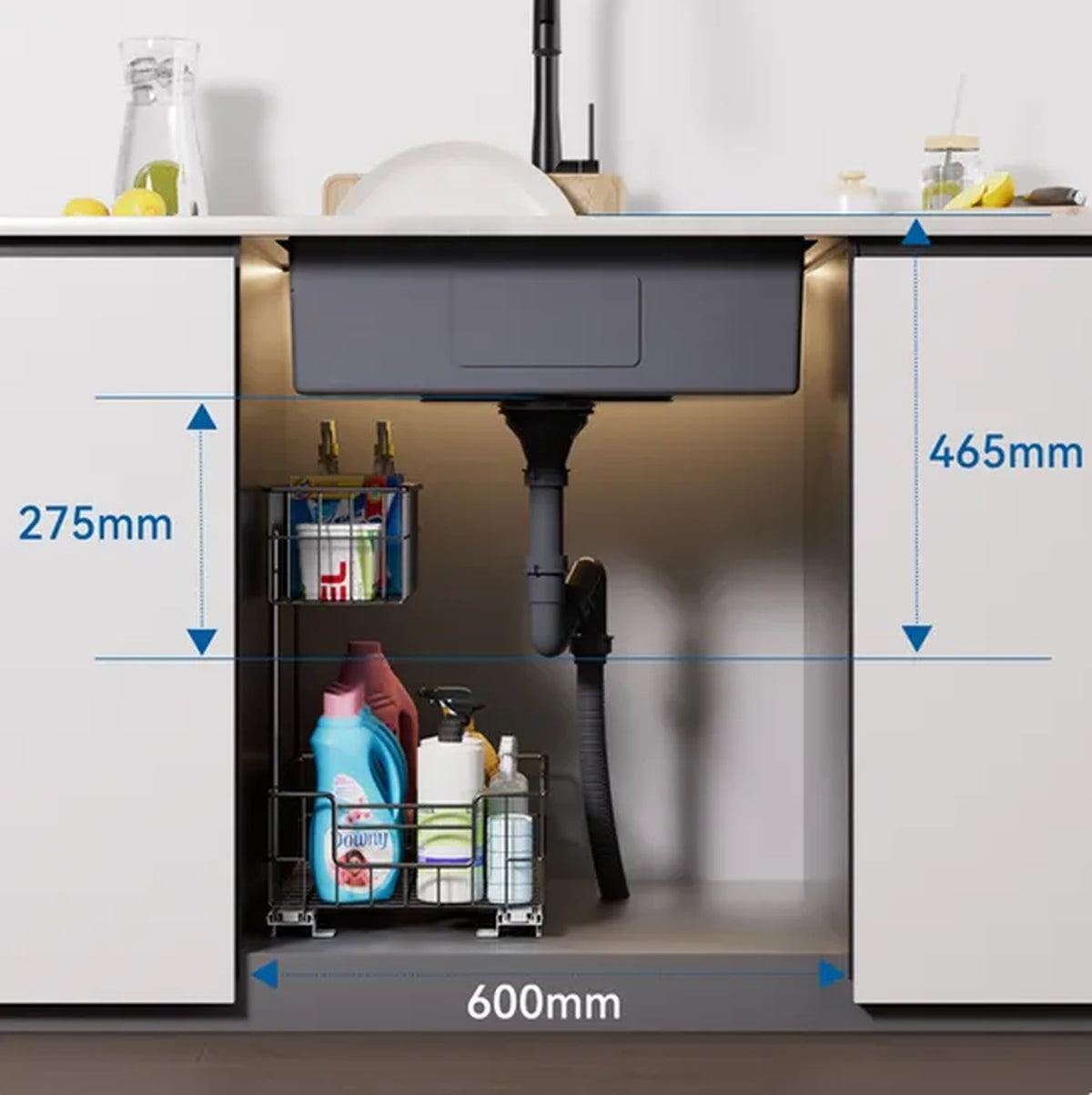 Auralum MAX Spülbecken aus Edelstahl 60 x 44 cm – Einbau, Aufsatz und Unterbau – Geräuschdämpfend mit Siphon – Dunkelgrau