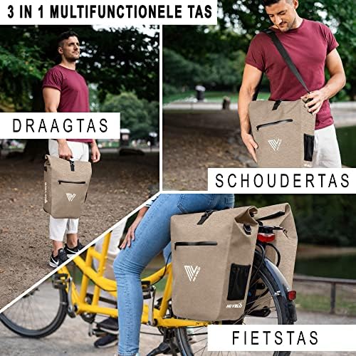 MIVELO Fahrradtasche für den Gepäckträger – 100 % wasserdicht, PVC-frei, Laptopfach, sandbeige
