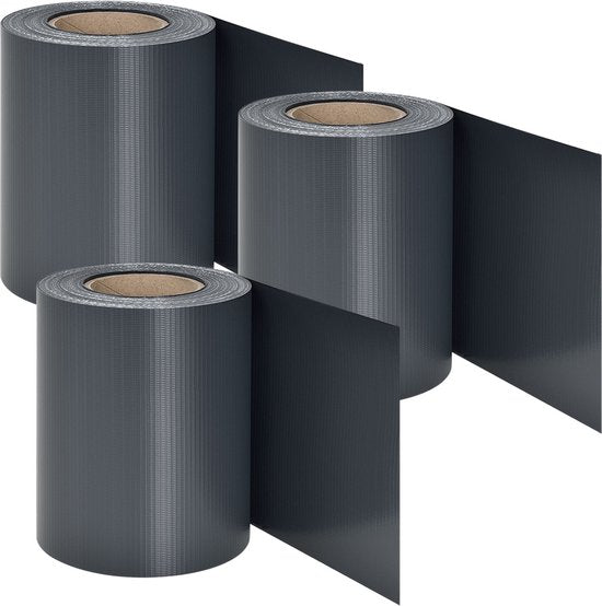 PVC-Sichtschutzstreifen - 3 Stück - 35 Meter - Anthrazit - inkl. Befestigungsclips