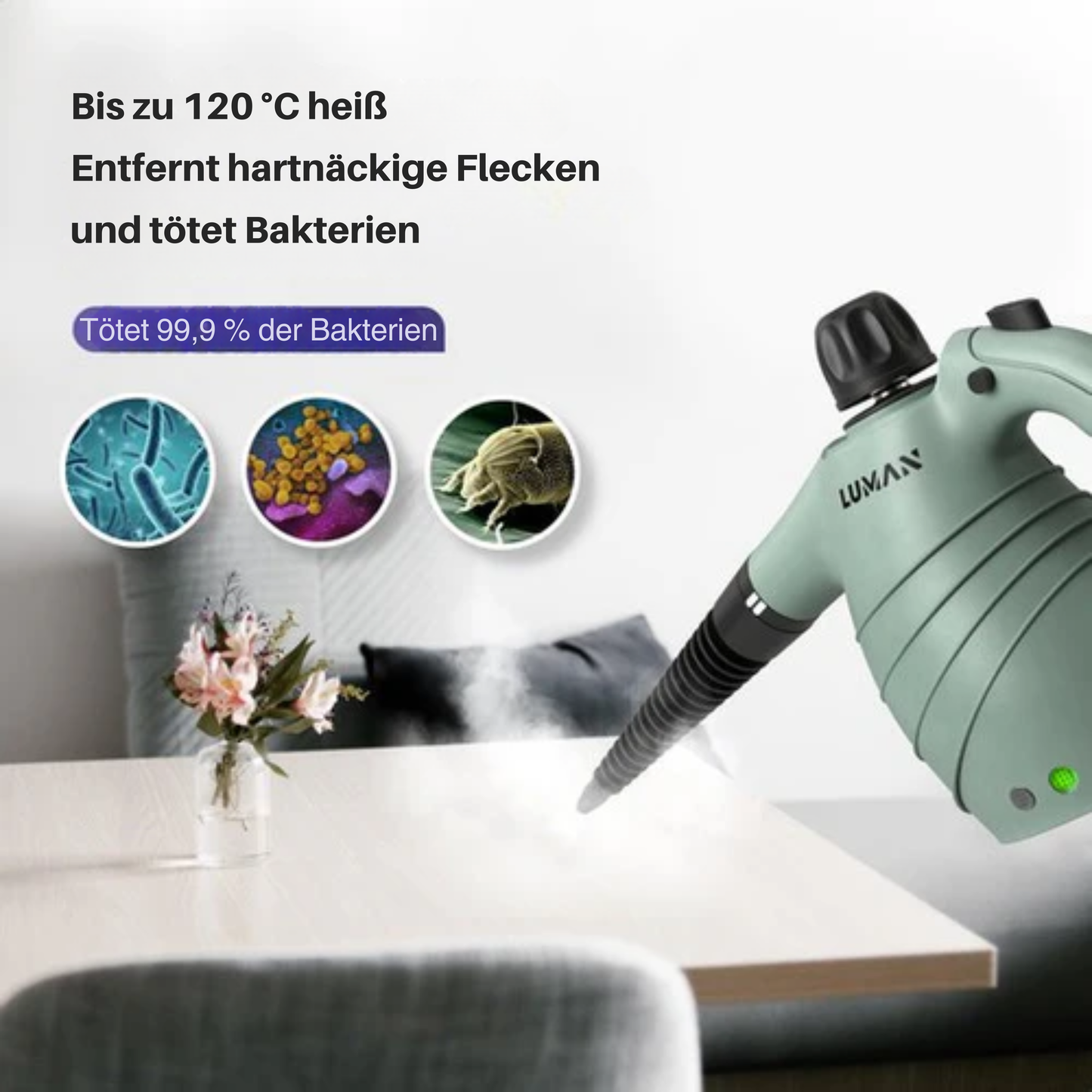 LUMAN 16-in-1 Dampfreiniger C1 - Handdampfreiniger - Fleckenreiniger - 1050 Watt - 450 ML - Grün
