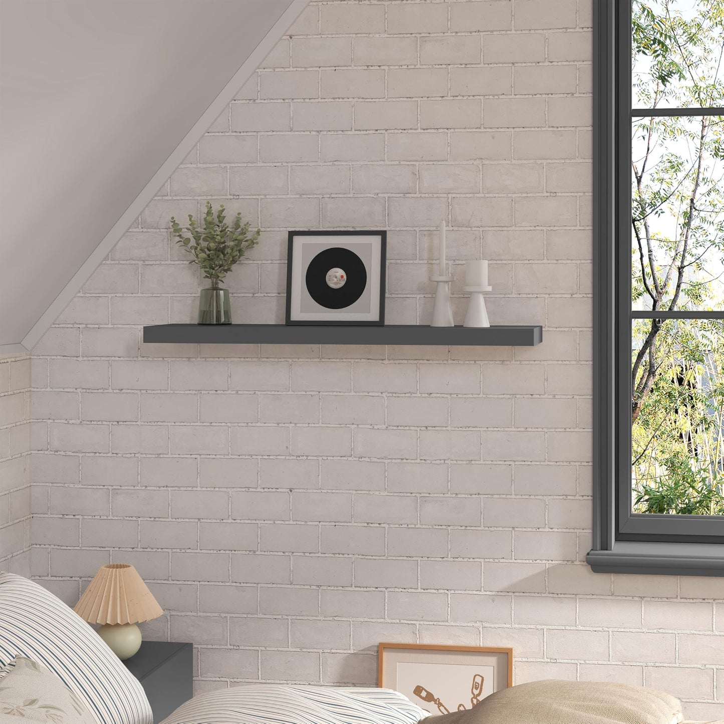 WOLTU RG9368dgr – Schwebendes Wandregal – MDF mit PVC-Furnier – Dunkelgrau – 50 x 23 x 3,8 cm