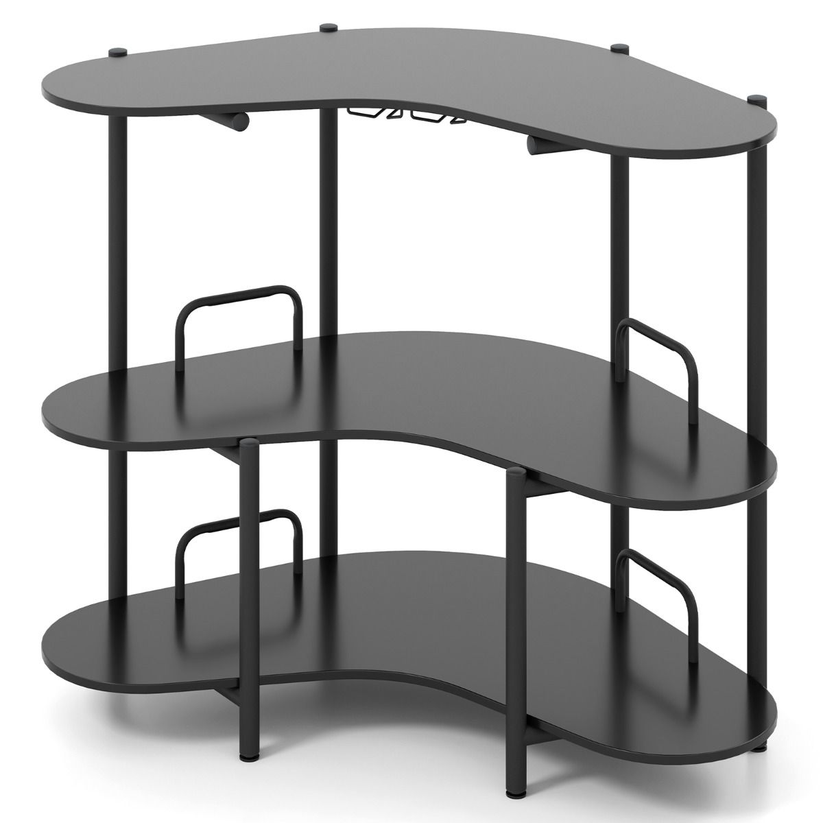 Coast Bartisch Küchentisch - 3 Ebenen, Glashalter, Max. 90 kg - 120 x 66 x 102 cm - Holzfaserplatte/Metall - Schwarz