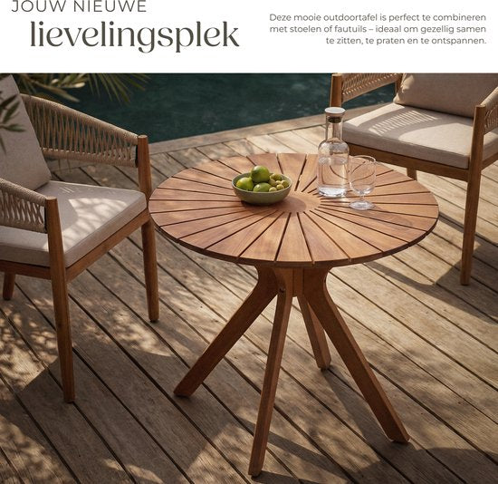 tectake® Runder Gartentisch aus Holz – Ø 70 x 62 cm – Akazienholz – Wetterfest – Außentisch – Bistrotisch – Beistelltisch – Tisch für Balkon und Terrasse – Auch für den Innenbereich geeignet