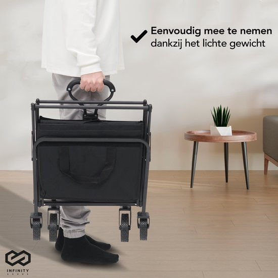 Infinity Güterwagen - faltbar - 100KG Tragfähigkeit - Schwenkbare Räder - 90 x 50 x 75 CM - Verstellbar - Schwarz