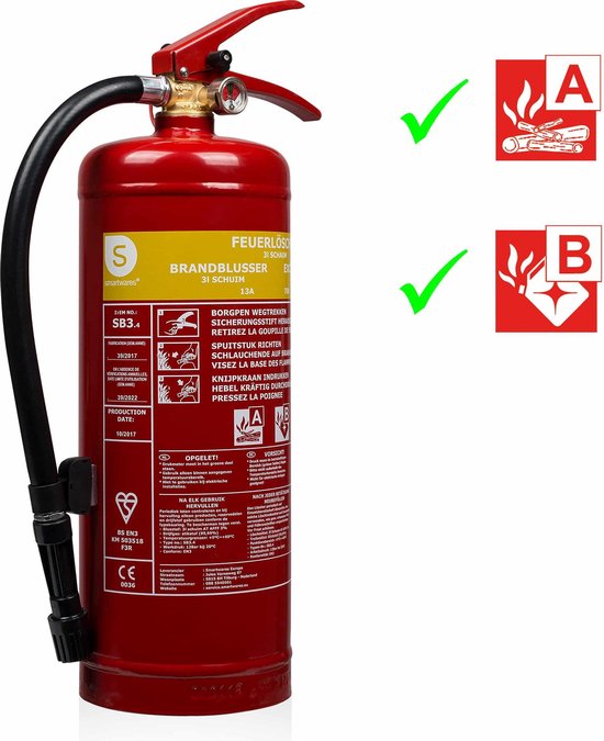 Smartwares FEX-15230 – Schaumfeuerlöscher 3 l – inkl. Aufhängebügel – Brandklassen A und B – BSI-zertifiziert