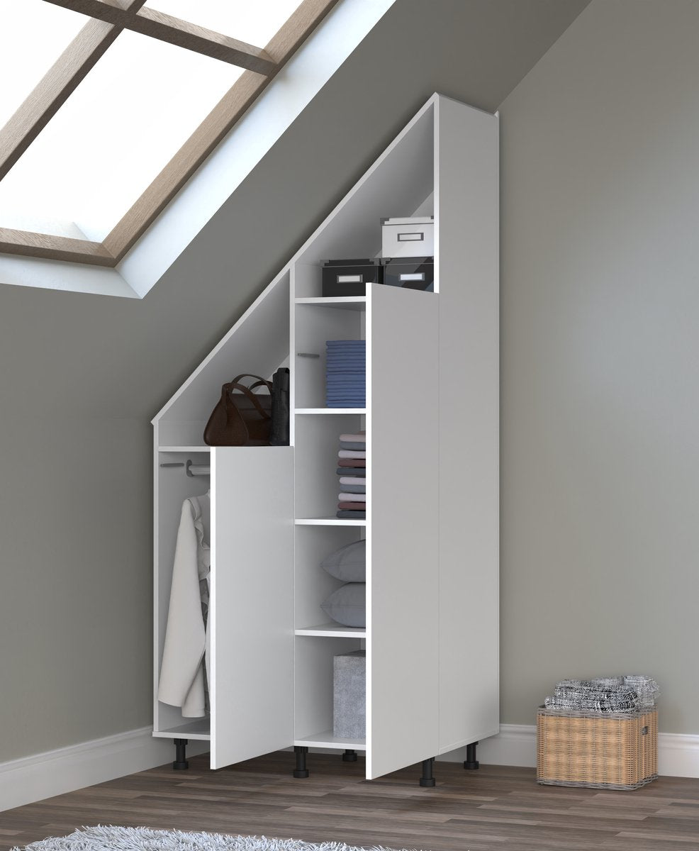 TheBestOf Furniture Aufbewahrungsschrank Weiß – Für schräge Wand – 91 x 47 x 94/182 cm
