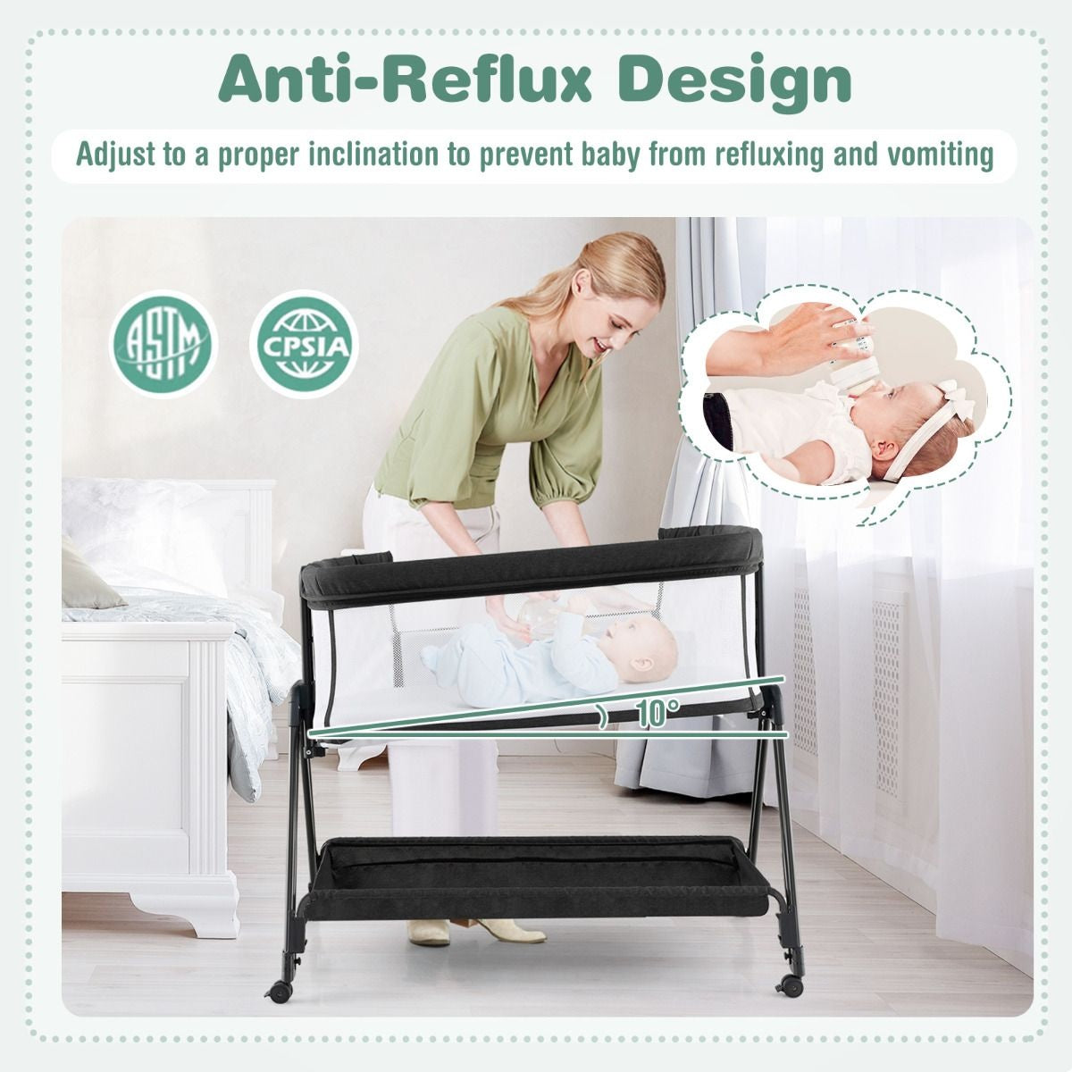 Babybett Tragbares Klappbett Verstellbares Bett mit Stauraum