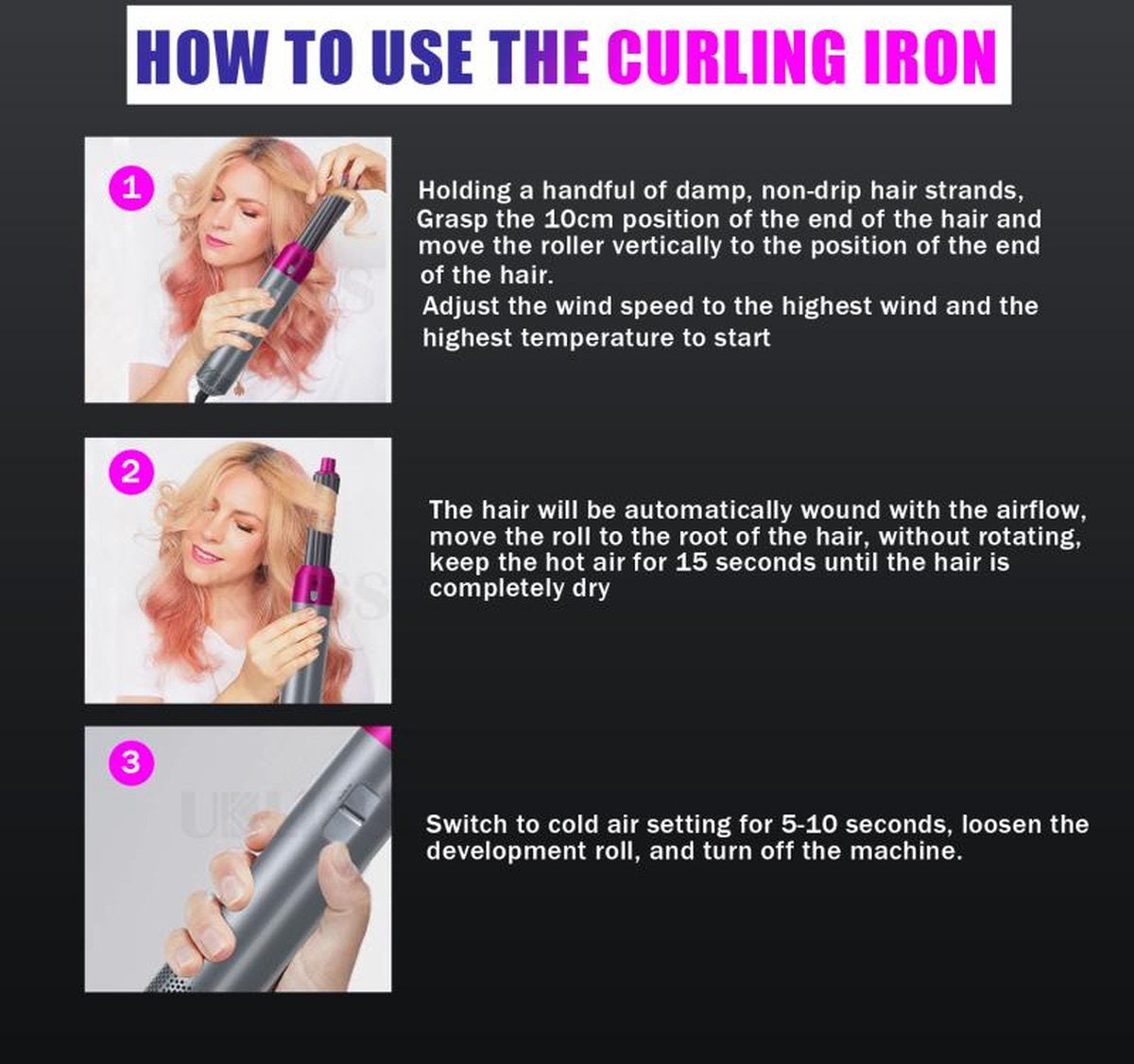 Yiko - Heißluftstyler - 5 in 1 Haarbürste - bis 140°C - Salon Perfect Hair - Lila