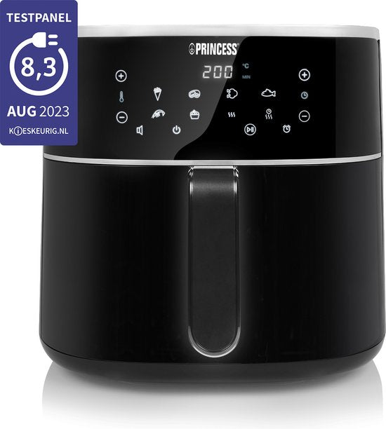 Princess Digital Airfryer XXL 182254 – 8 Liter – Extra groß – PFAS-frei – Heißluftfritteuse – Inklusive höhenverstellbarem Grillrost – Digitaler Touchscreen – 8 Automatikprogramme - 1800 W - Schwarz