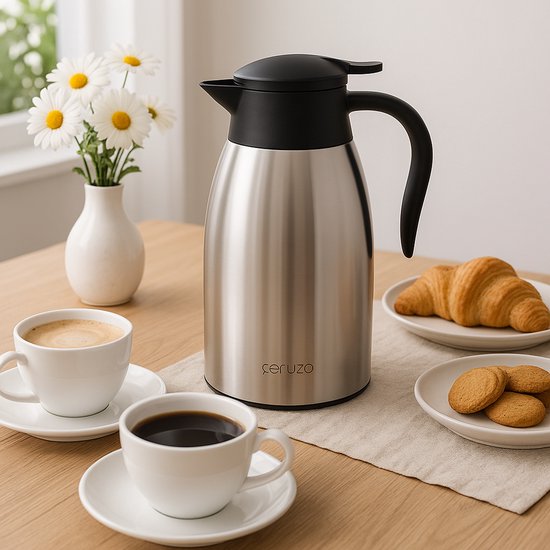 Ceruzo Thermoskanne aus Edelstahl - 1,8 Liter - Doppelwandig - Auslaufsicher - Heiße und kalte Getränke - 28x13 cm